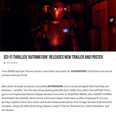 Sci-Fi Thriller ‘AUTOMATION’ Releases New Trailer and Poster